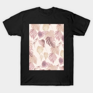 Watercolor botanical monstera and palm leaves in blush pink T-Shirt